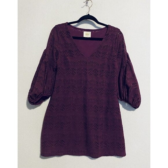 Anthropologie Maeve Dress Womens XS Purple Laila Mini Crochet Lace Boho Peasant - Picture 2 of 8